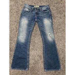 BKE Sabrina Buckle Jeans Womens Sz. 29L X 31.5 Denim Distressed Bootcut Flare